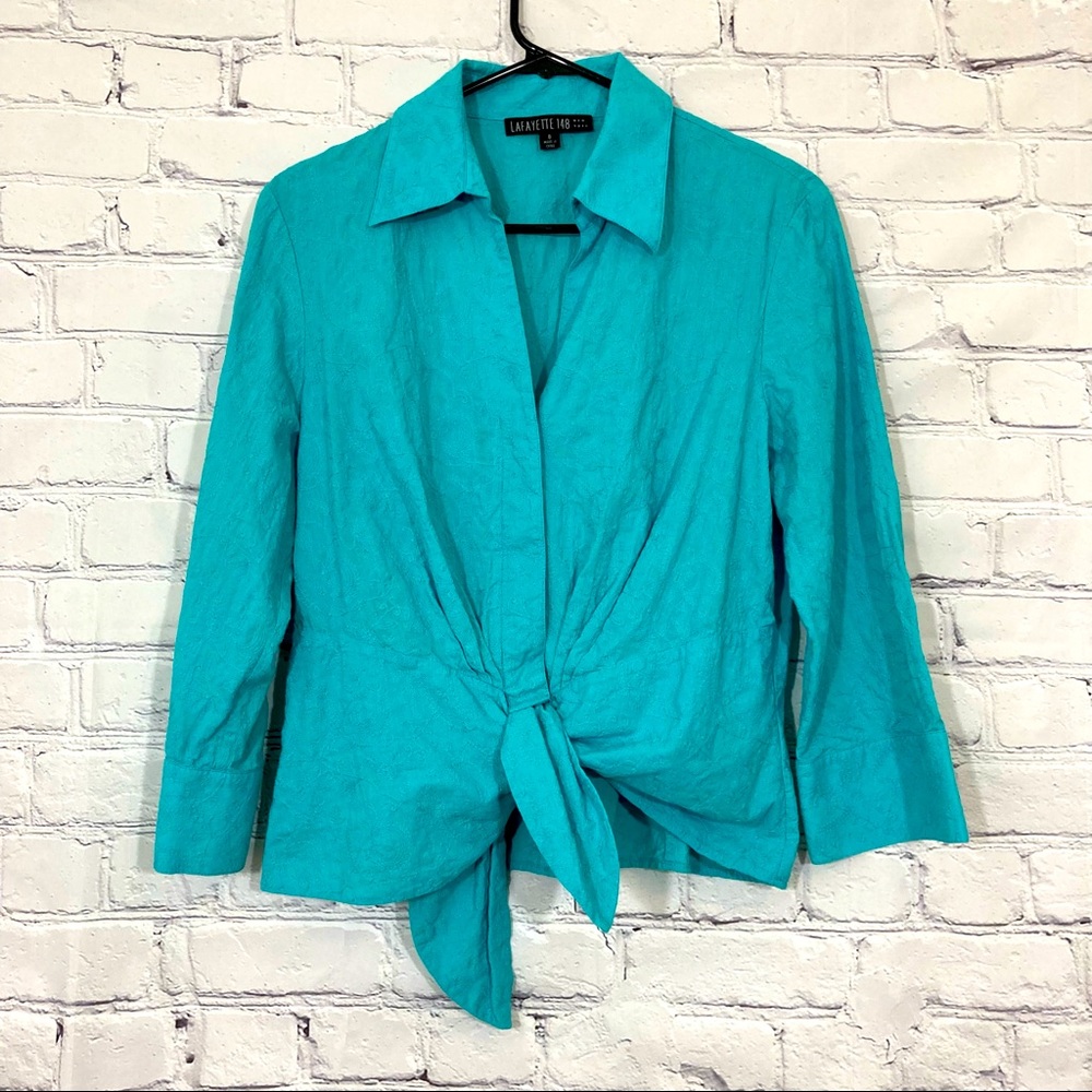 Lafayette 148 button down tie front top